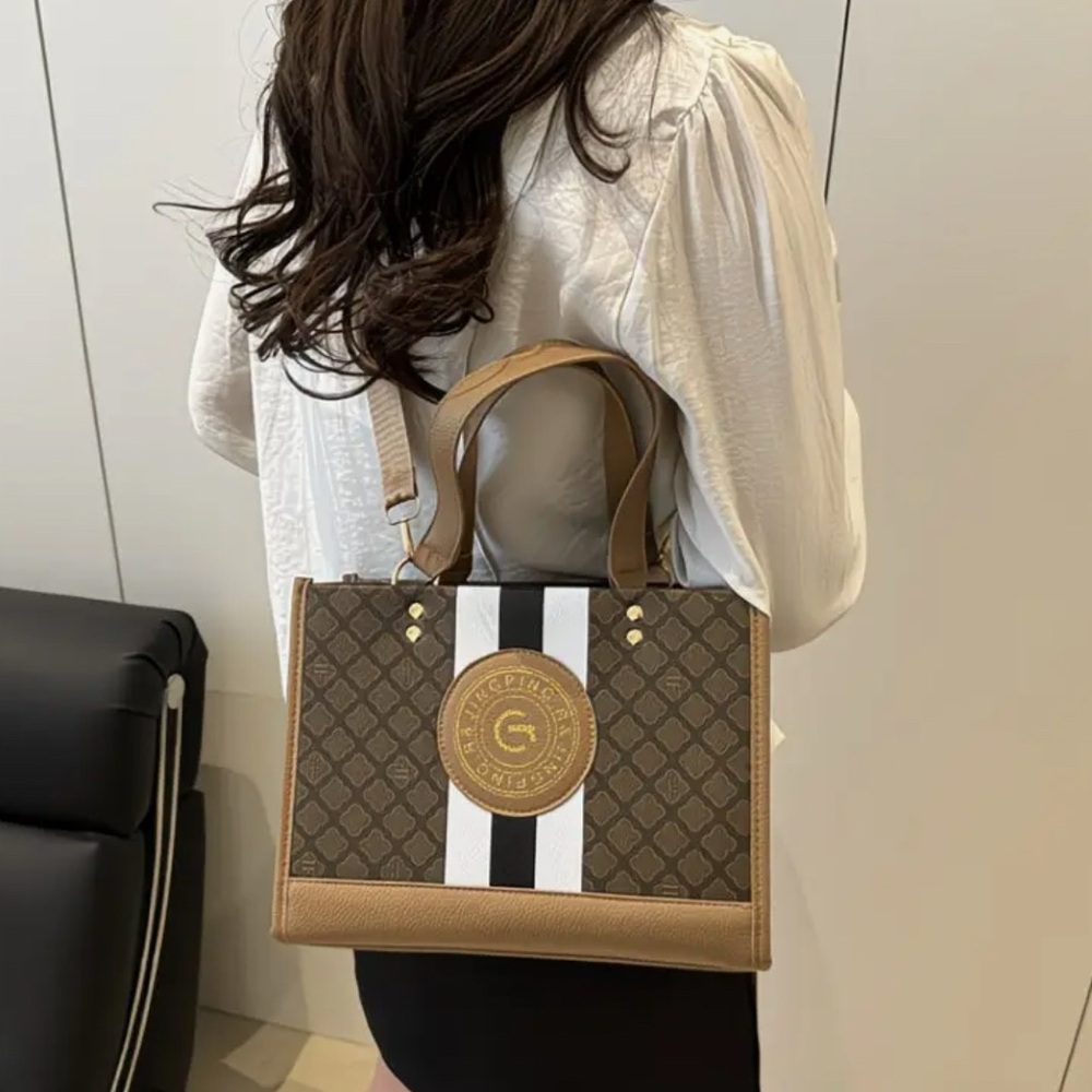 Monogram Stripe Tote Bag G Logo Medallion Top Handle Crossbody Shoulder Bag NIP - Picture 3 of 14